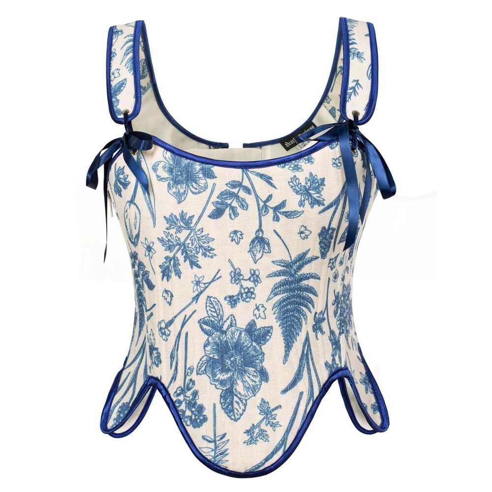 5665 Floral Plus Size Corset Lace Up Overbust Bustier Renaissance Boned